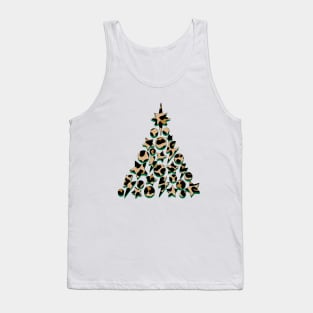 Leopard Print Christmas Tree with Green, Lightning, Star and Baubles Tank Top